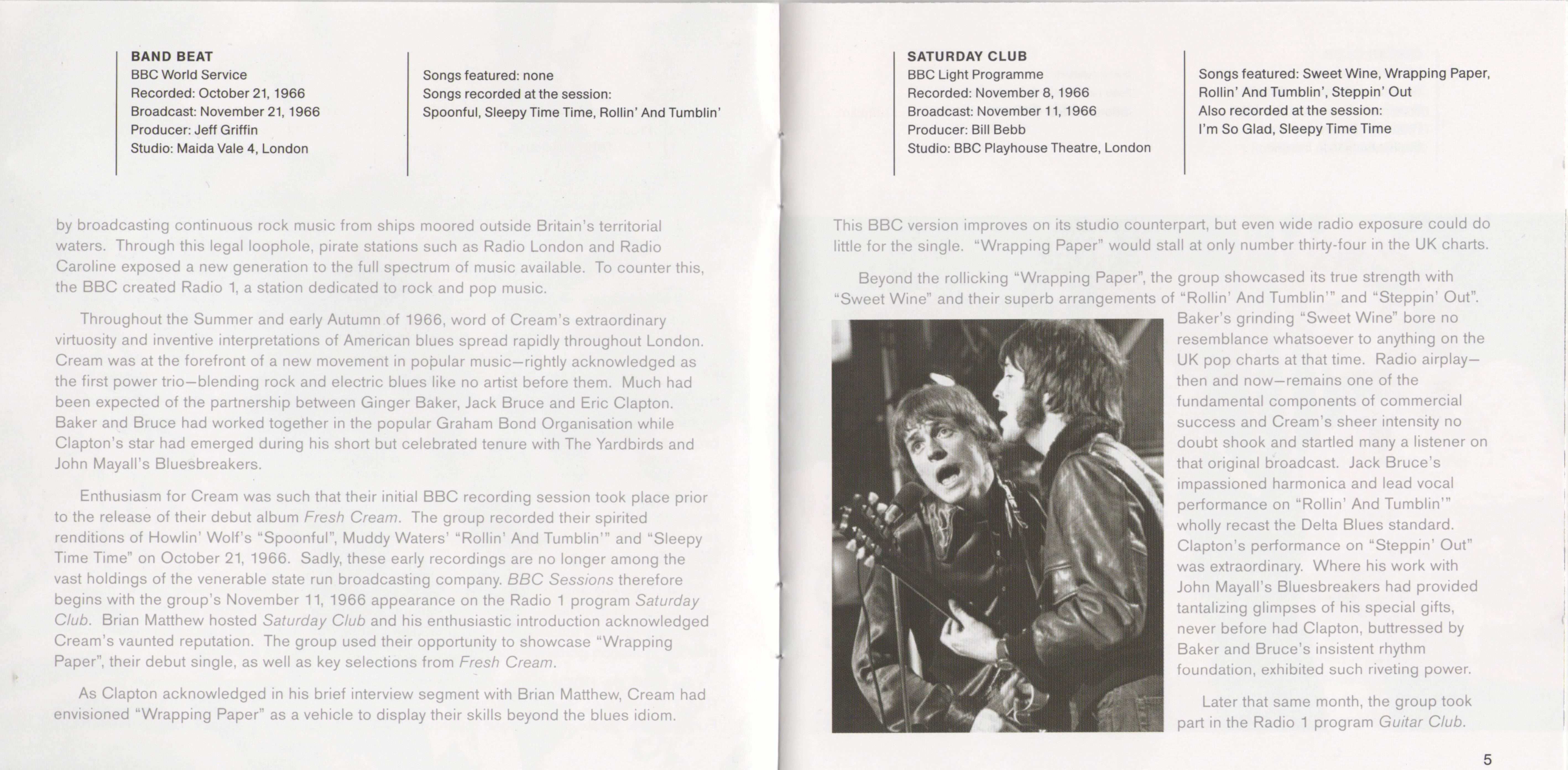 Cream BBC Sessions cream : Booklet 3